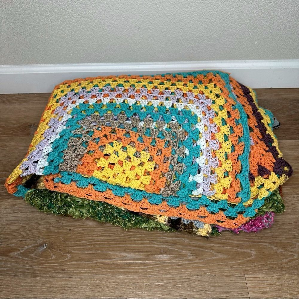 Large Handmade Granny Long Crochet Boho Multicolor Throw Blanket